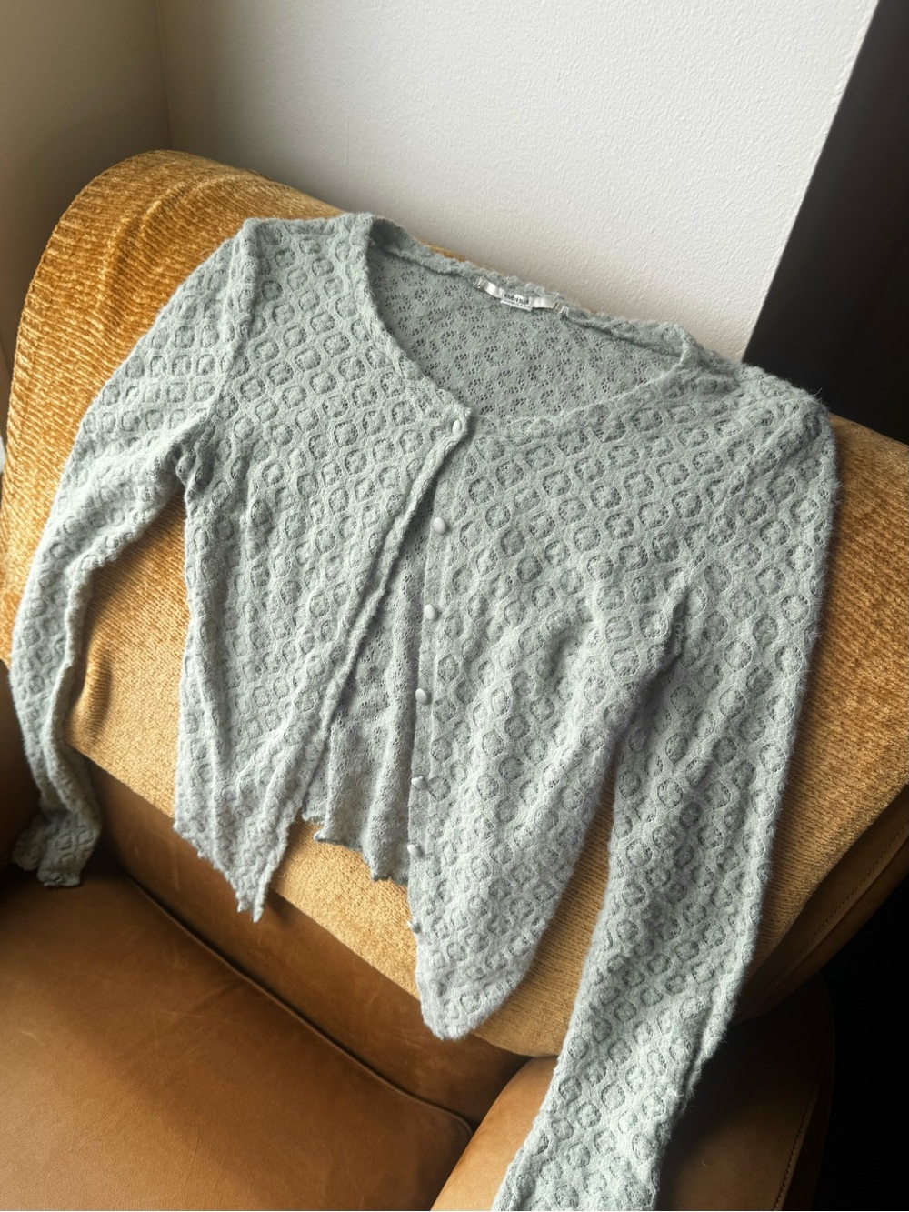 Urban Outfitters Kimchi Blue Sage Green Pointelle Cassidy Cardigan